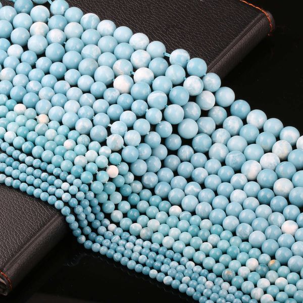 wholesale natural larimar gem stones round loose beads ocean sea stone beads for women jewelry making diy bracelet necklace 14''