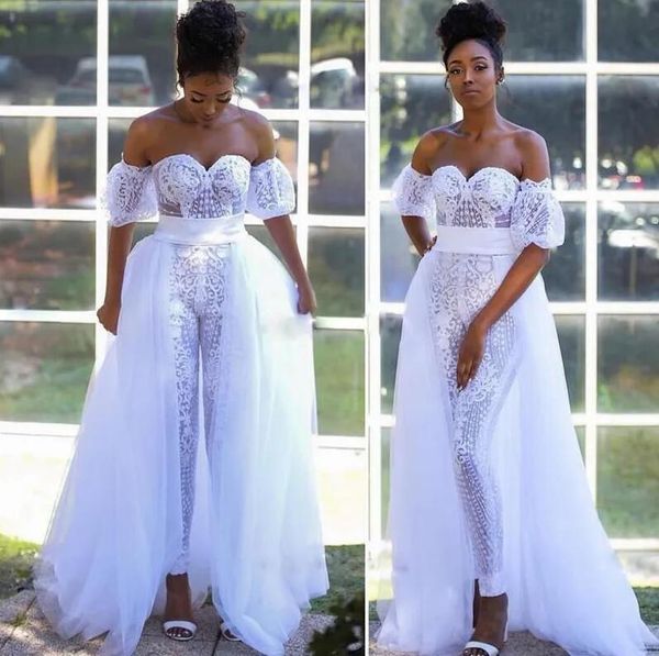 white jumpsuit wedding dresses bridal gowns with detachable train vestidos sweetheart pant suit short sleeve outfit de-05
white jumpsuit wedding dresses bridal gowns with detachable train vestidos sweetheart pant suit short sleeve outfit de-05