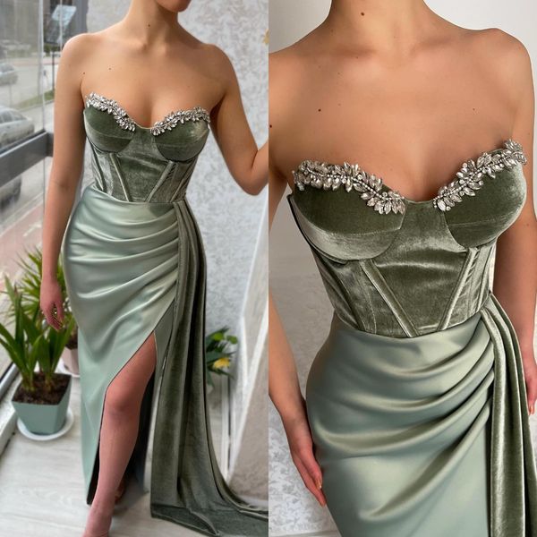 green grey prom dresses beads sweetheart velvet evening gowns pleats slit formal long special occasion party dress, Black
green grey prom dresses beads sweetheart velvet evening gowns pleats slit formal long special occasion party dress, Black