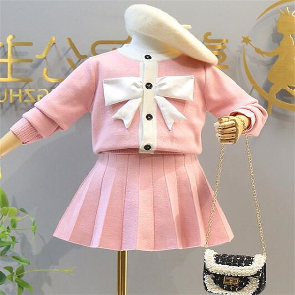 kids clothing sets autumn winter girls bow sweater coat+knitted skirt 2 pieces suit outfits children girls clothes, White 
kids clothing sets autumn winter girls bow sweater coat+knitted skirt 2 pieces suit outfits children girls clothes, White