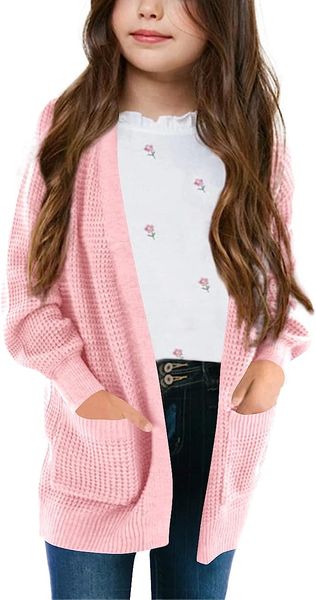 girls long sleeve cardigan open front chunky waffle knit solid casual loose sweaters outerwear coats with pockets, Blue
girls long sleeve cardigan open front chunky waffle knit solid casual loose sweaters outerwear coats with pockets, Blue
