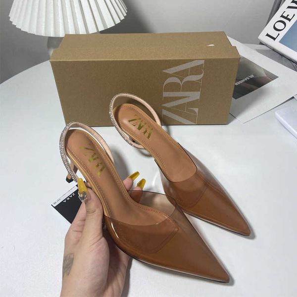 za new product 2023 french pointed transparent pvc shallow mouth high back strap rhinestone chain decoration fine heel sandals for women, Black
za new product 2023 french pointed transparent pvc shallow mouth high back strap rhinestone chain decoration fine heel sandals for women, Black
