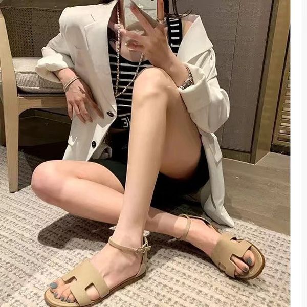 high version designer h home leather sandals women's european station flat buckle back bag open-toe one-line strap sandals, Black
high version designer h home leather sandals women's european station flat buckle back bag open-toe one-line strap sandals, Black