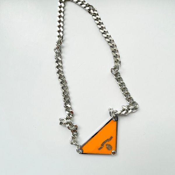 

Fashion Little Triangle Pendant Jewelry Red White Black Yellow Mixed Color Wide Chain Unisex Accessories Gift, 01