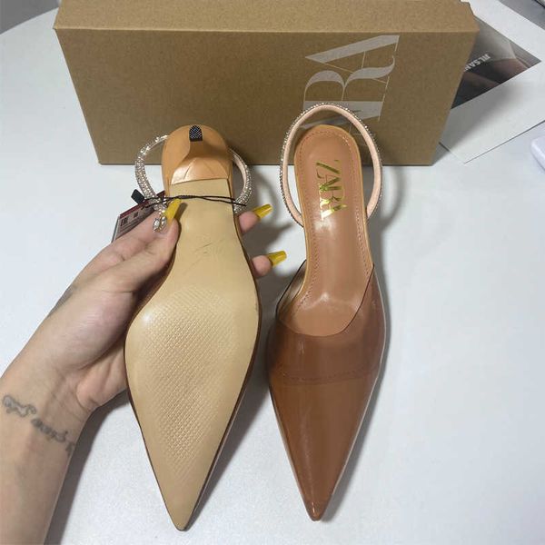 za new 2023 french high heel women's shoes pointed shallow mouth pvc transparent back strap rhinestone chain sandals for women, Black
za new 2023 french high heel women's shoes pointed shallow mouth pvc transparent back strap rhinestone chain sandals for women, Black