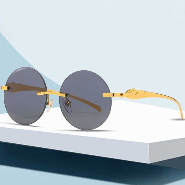 leopard head round sunglasses men's frameless street fashion trend versatile glasses, White;black
leopard head round sunglasses men's frameless street fashion trend versatile glasses, White;black