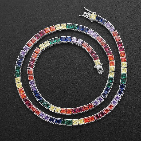 simple hip hop jewelry 4mm color square zircon tennis chain real gold electroplating chaoren row necklace, Silver
simple hip hop jewelry 4mm color square zircon tennis chain real gold electroplating chaoren row necklace, Silver