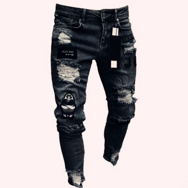 mens jeans pants are washed in blue to make old holes fashion waist tight badge pocket trend spring and summer high street 230706
mens jeans pants are washed in blue to make old holes fashion waist tight badge pocket trend spring and summer high street 230706