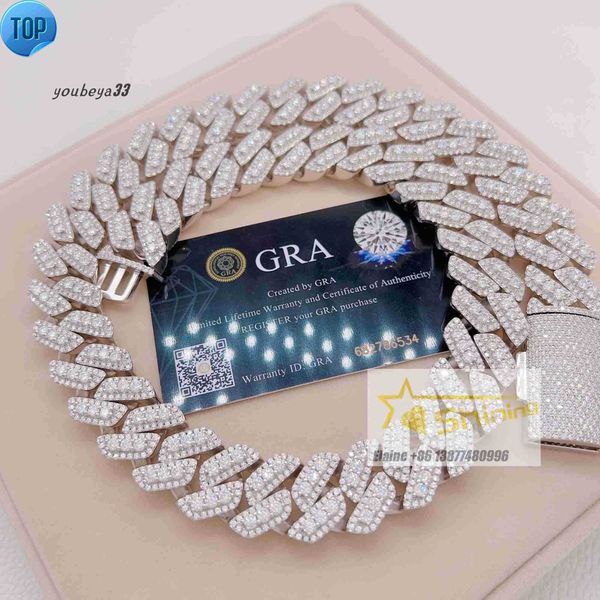 20mm big men necklace luxury hip fine jewelry iced out vvs moissanite diamond silver 925 iced out cuban link chain
