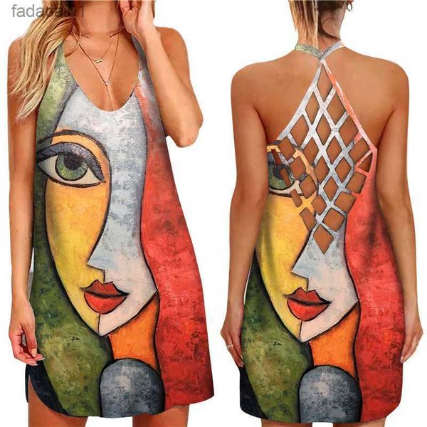 summer elegant mini dress women abstract face art print crisscross hollow out sleeveless dress female party halter dresses l230621, Black;gray
summer elegant mini dress women abstract face art print crisscross hollow out sleeveless dress female party halter dresses l230621, Black;gray