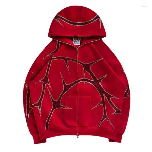 women's hoodies thorn rhinestone zipper hoodie y2k men's and street hip-hop drill sports jacket, Black
women's hoodies thorn rhinestone zipper hoodie y2k men's and street hip-hop drill sports jacket, Black