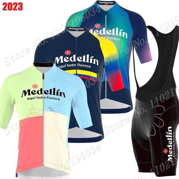 Image of Cycling Jersey Sets Team Short Sleeve Set Summer Mens Colombia Clothing Suit Road Bike Shirts Bicycle Bib Shorts MTB 230706