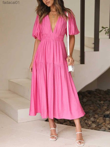 new womens summer mid length dress solid color puff half sleeve vneck elastic waist fashion dress club street style sxl l230621, Black;gray
new womens summer mid length dress solid color puff half sleeve vneck elastic waist fashion dress club street style sxl l230621, Black;gray