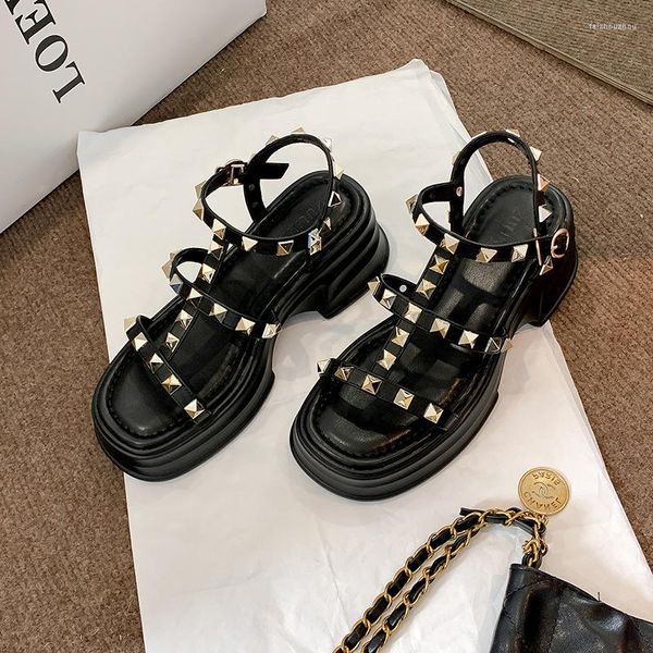 sandals rivet thick bottom fashion mid heel shoes women's 2023 summer trend versatile peep toe sole elevated roman, Black
sandals rivet thick bottom fashion mid heel shoes women's 2023 summer trend versatile peep toe sole elevated roman, Black