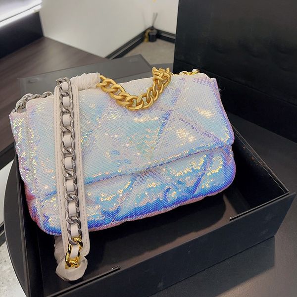 womens 19 series sequins mermaid colors shimmer bags gold-silver metal hardware matelasse chian crossbody shoulder purse glitter designer ha
womens 19 series sequins mermaid colors shimmer bags gold-silver metal hardware matelasse chian crossbody shoulder purse glitter designer ha