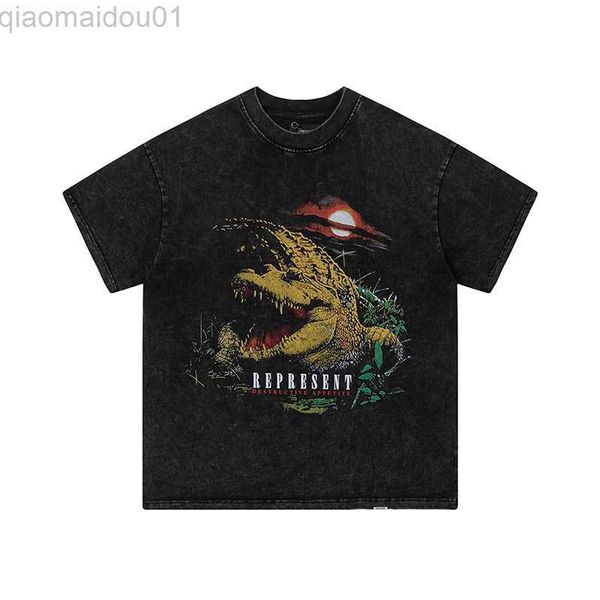 men's t-shirts 23ss vintage washed crocodile sunset print printed distressed short-sleeved t-shirt hip hop couple fashion t-shirt l2307, White;black
men's t-shirts 23ss vintage washed crocodile sunset print printed distressed short-sleeved t-shirt hip hop couple fashion t-shirt l2307, White;black