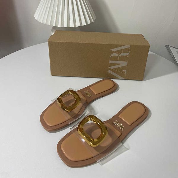 za new 2023 flat bottom women's shoes square head with transparent metal buckle decoration open toe back half trailer sandals for women, Black
za new 2023 flat bottom women's shoes square head with transparent metal buckle decoration open toe back half trailer sandals for women, Black