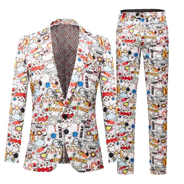 men's tracksuits mens fashion printed 2pcs set evening host blazerpants casual suits plus size hip hop slim fit singer wedding costume, Gray 
men's tracksuits mens fashion printed 2pcs set evening host blazerpants casual suits plus size hip hop slim fit singer wedding costume, Gray