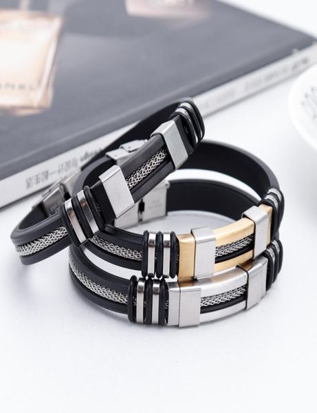 fashion design black silicone stainless steel charm bracelets for men and women5149047, Golden;silver
fashion design black silicone stainless steel charm bracelets for men and women5149047, Golden;silver
