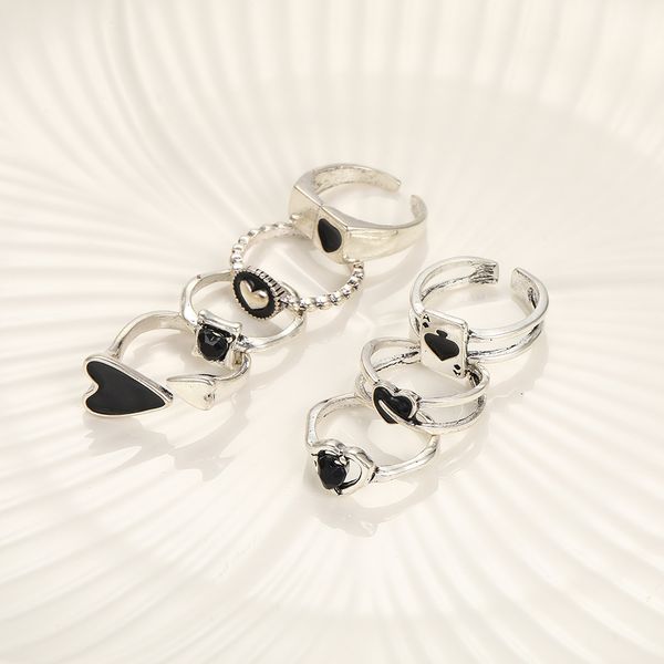 one pack of 7 selling ladies personality sweet black drop glaze zircon spade love ring set of 7, Golden;silver
one pack of 7 selling ladies personality sweet black drop glaze zircon spade love ring set of 7, Golden;silver