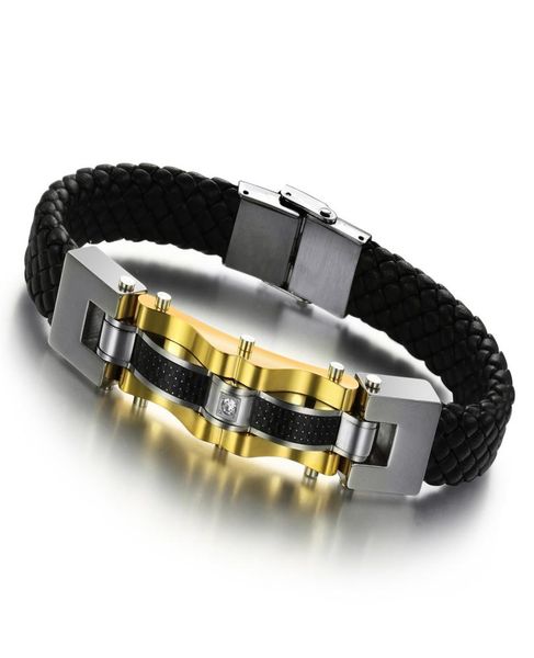 men039s genuine quality black leather bracelet with carbon fiber and cz stone inlay9394769
men039s genuine quality black leather bracelet with carbon fiber and cz stone inlay9394769