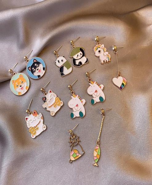 new asymmetrical earrings cute panda puppy lucky cat earrings color dripping personalized small animal earrings8289257, Silver
new asymmetrical earrings cute panda puppy lucky cat earrings color dripping personalized small animal earrings8289257, Silver