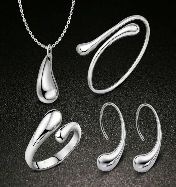 925 sterling silver plated water drop necklace earrings bangles rings fashion jewelry set wedding gift 7589325, Black
925 sterling silver plated water drop necklace earrings bangles rings fashion jewelry set wedding gift 7589325, Black
