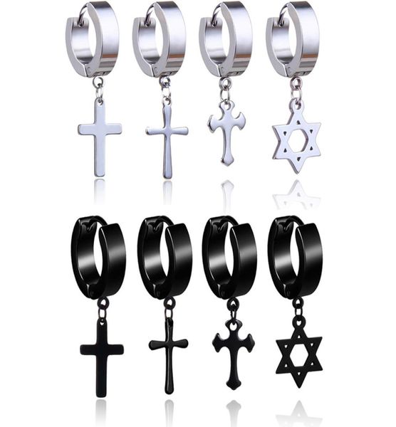 2019 stainless steel cross star drop earrings for men punk fake piercing hoop dangle earrings women fashion hypoallergenic jewelry9926726, Silver
2019 stainless steel cross star drop earrings for men punk fake piercing hoop dangle earrings women fashion hypoallergenic jewelry9926726, Silver