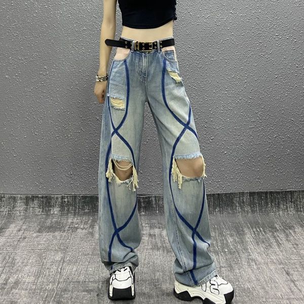 womens jeans trendy brand color matching washed torn for spring and summer loose slimming straight tube versatile pants 230707, Blue
womens jeans trendy brand color matching washed torn for spring and summer loose slimming straight tube versatile pants 230707, Blue