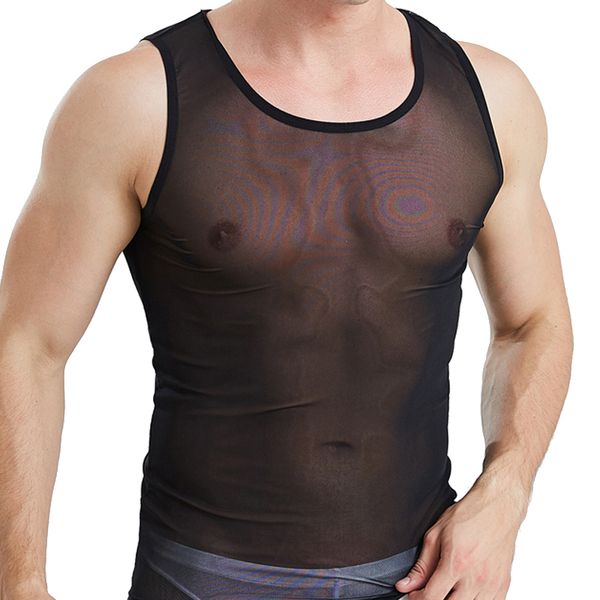 men's tshirts clevermenmode men tank transparent mesh sleepwear see through nightwear sleeveless tees underwear vest 230707, White;black
men's tshirts clevermenmode men tank transparent mesh sleepwear see through nightwear sleeveless tees underwear vest 230707, White;black