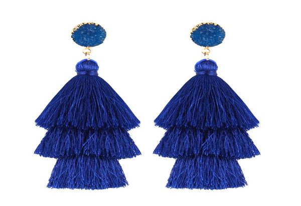 

gravel tassel earrings for women big fringe 15 color new arrival bohemian style 4 layered long dangling tiered thread earrings jm02657219, Silver