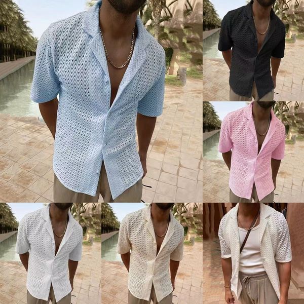 men's t shirt casual shirts 2023 fashion hollow out knit men spring summer solid short sleeve button lapel for mens clothes leisure sh, White;black
men's t shirt casual shirts 2023 fashion hollow out knit men spring summer solid short sleeve button lapel for mens clothes leisure sh, White;black