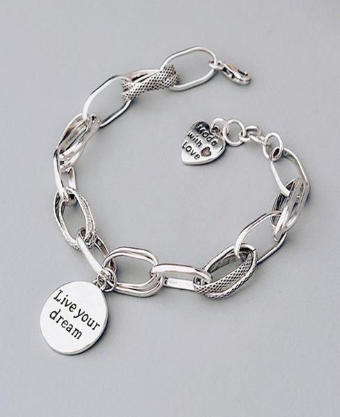 925 sterling silver love heart bracelet retro thai silver thick chain round 039live your dream039 letter bracelet5457446, Black
925 sterling silver love heart bracelet retro thai silver thick chain round 039live your dream039 letter bracelet5457446, Black