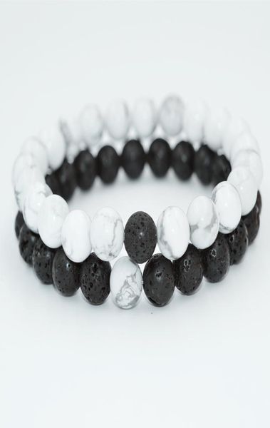natural stone elasticity chains couple bracelets for women and men lava rock healing energy meditation mala beads bangle di6577571, Black