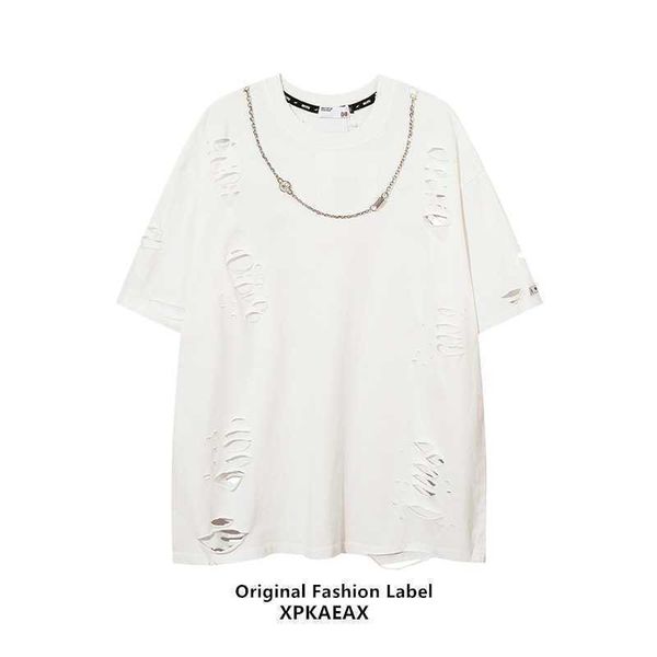 stussys men's t-shirt brand cut and torn hole chain design sense t-shirt hip-hop fried street ruffian handsome short sleeved style, White;black
stussys men's t-shirt brand cut and torn hole chain design sense t-shirt hip-hop fried street ruffian handsome short sleeved style, White;black
