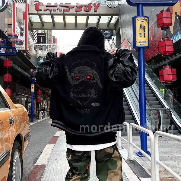 men's and women's high street hip hop kanyeesa vintage baseball uniform embroidered demon wool pilot stand-up collar cardigan jack, Black;brown
men's and women's high street hip hop kanyeesa vintage baseball uniform embroidered demon wool pilot stand-up collar cardigan jack, Black;brown