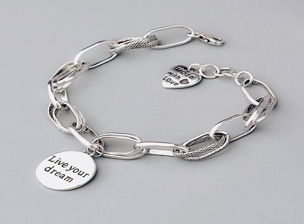 925 sterling silver love heart bracelet retro thai silver thick chain round 039live your dream039 letter bracelet5237714, Black
925 sterling silver love heart bracelet retro thai silver thick chain round 039live your dream039 letter bracelet5237714, Black