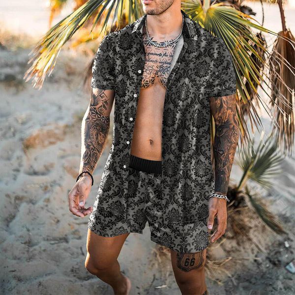 mens designer beach style loose short sets print two piece shirt and shorts for men new fashion hawaiian casual suit summer outfit 2 piece s, Gray
mens designer beach style loose short sets print two piece shirt and shorts for men new fashion hawaiian casual suit summer outfit 2 piece s, Gray