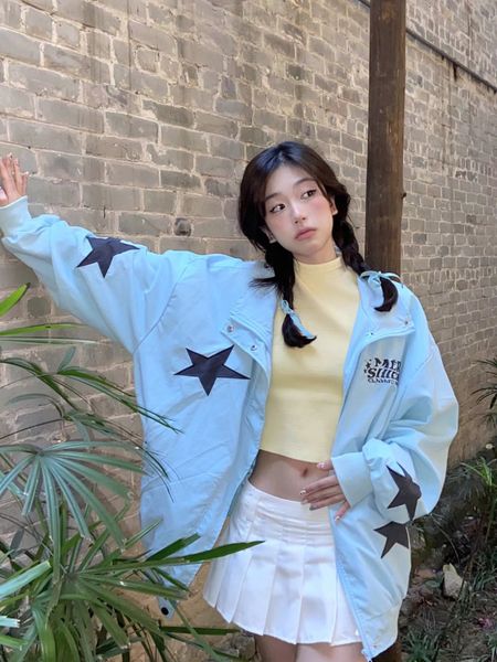 womens jackets houzhou y2k aesthetic blue star bomber women vintage korean style oversize zipper jacket windbreaker american retro coat 2307, Black;brown
womens jackets houzhou y2k aesthetic blue star bomber women vintage korean style oversize zipper jacket windbreaker american retro coat 2307, Black;brown