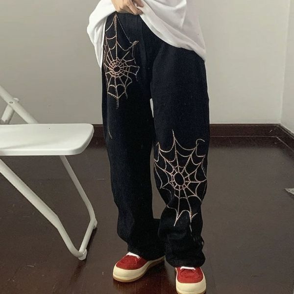 men's pants spider web print denim trousers brand ins high street hiphop men women loose casual couple streetwear jeans 230707, Black
men's pants spider web print denim trousers brand ins high street hiphop men women loose casual couple streetwear jeans 230707, Black