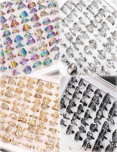 50pcs band rings mix random style laser cut pattern four colors stainless steel ring women party4223104, Silver
50pcs band rings mix random style laser cut pattern four colors stainless steel ring women party4223104, Silver