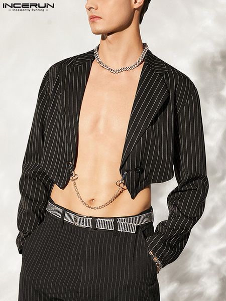 men's suits blazers incerun 2023 fashion men striped blazer lapel long sleeve chain open stitch casual streetwear personality crop 2307, White;black
men's suits blazers incerun 2023 fashion men striped blazer lapel long sleeve chain open stitch casual streetwear personality crop 2307, White;black
