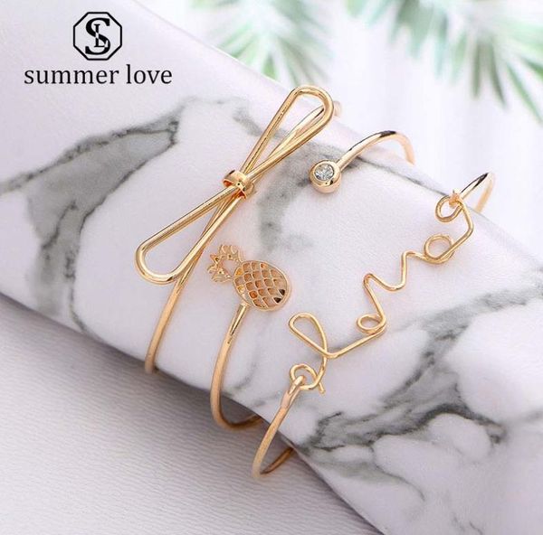 3pcs set pineapple bow love letter cuff bangle bracelet for women silver gold alloy open bangle fashion jewelry set7803119, Black
3pcs set pineapple bow love letter cuff bangle bracelet for women silver gold alloy open bangle fashion jewelry set7803119, Black
