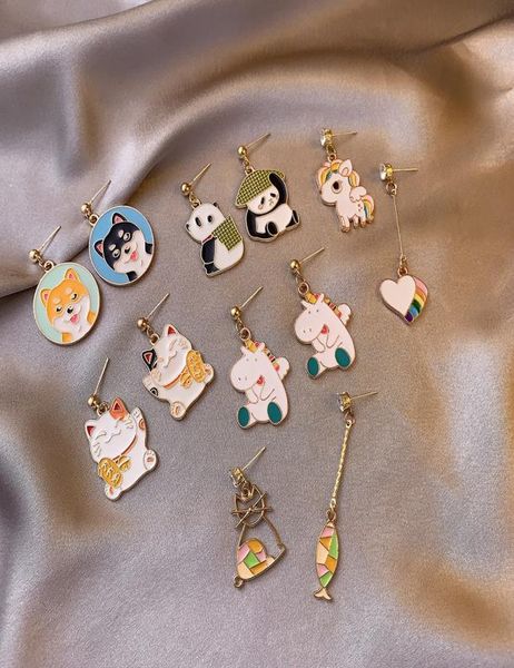 new asymmetrical earrings cute panda puppy lucky cat earrings color dripping personalized small animal earrings2891844, Silver
new asymmetrical earrings cute panda puppy lucky cat earrings color dripping personalized small animal earrings2891844, Silver