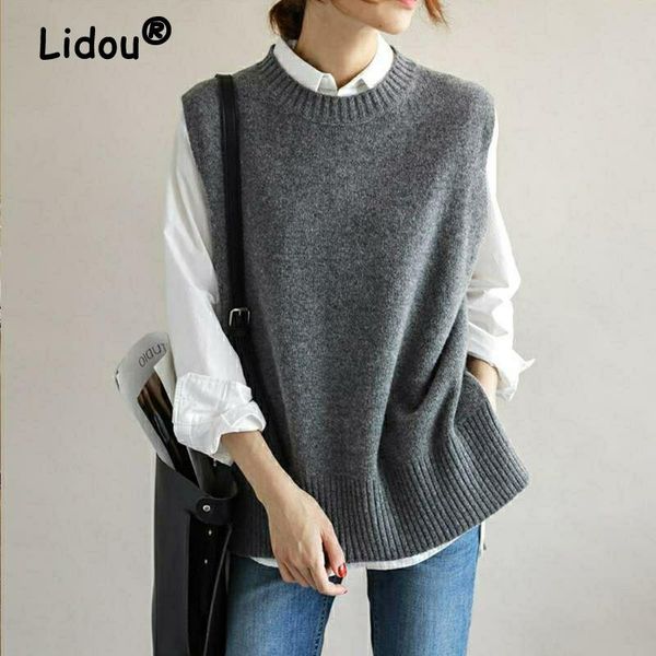 sweaters 2022 korean new preppy casual simple sweater vest o neck sleveless solid color allmatch vest women loose vintage female jumper, White;black
sweaters 2022 korean new preppy casual simple sweater vest o neck sleveless solid color allmatch vest women loose vintage female jumper, White;black