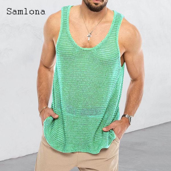 men tank samlona plus size men latest casual mens streetwear summer knitted vest sleeveless hollow out tshirt 230707, White;black
men tank samlona plus size men latest casual mens streetwear summer knitted vest sleeveless hollow out tshirt 230707, White;black