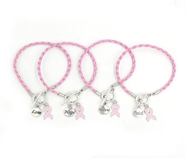 new arrival pu leather rope pink ribbon charm bracelet believe faith hope breast cancer bracelets bangles for women awareness jewe8676791, Golden;silver
new arrival pu leather rope pink ribbon charm bracelet believe faith hope breast cancer bracelets bangles for women awareness jewe8676791, Golden;silver