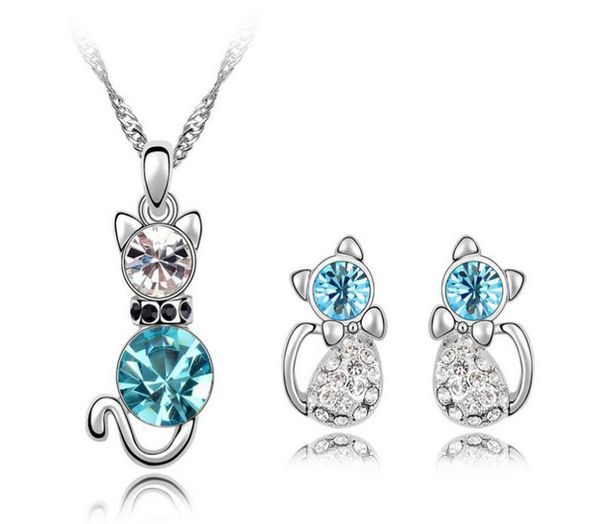 fashion cat crystal jewelry sets necklace earrins sets 6 colors min order 10pcs a947756951, Silver
fashion cat crystal jewelry sets necklace earrins sets 6 colors min order 10pcs a947756951, Silver