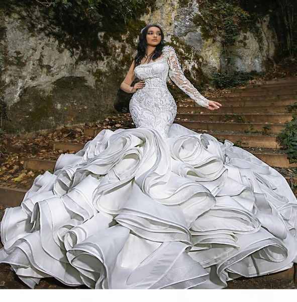2021 elegant wedding dresses one shoulder long sleeve mermaid bridal gowns custom made lace appliques beads sweep train wedding dr8813740, White
2021 elegant wedding dresses one shoulder long sleeve mermaid bridal gowns custom made lace appliques beads sweep train wedding dr8813740, White