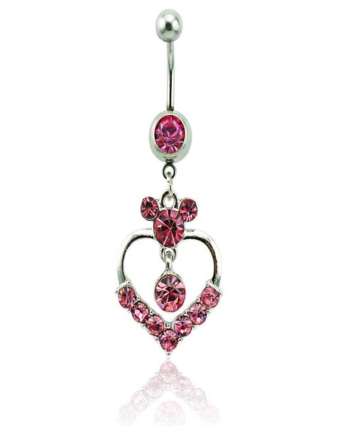body piercing fashion belly button rings surgical steel barbells dangle 2 style rhinestone heart navel rings jewelry2021922, Silver